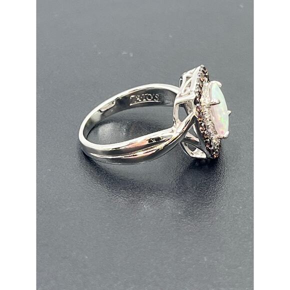 Zatos 925 Sterling Silver Cushion Cut 8mm Lab Opal Smoky Quartz Halo Ring Sz 7 - Picture 6 of 10